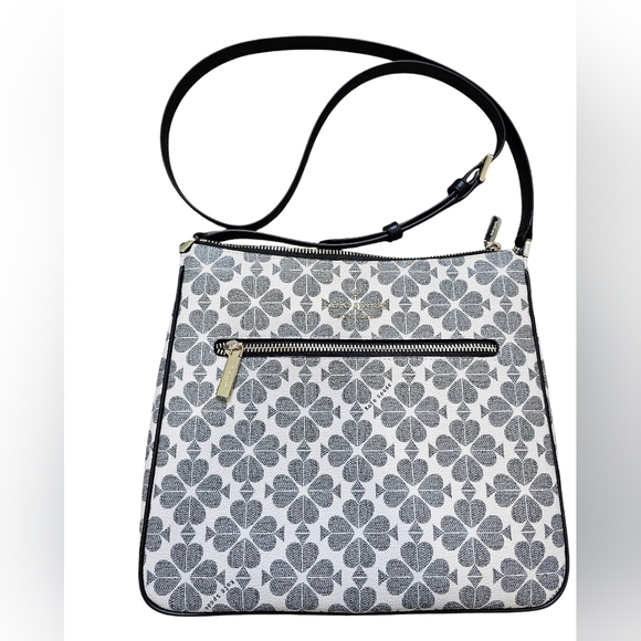 kate spade Handbags - Kate Spade NY Black and White Spade Floral Crossbody Bag, Silver Hardware, New!